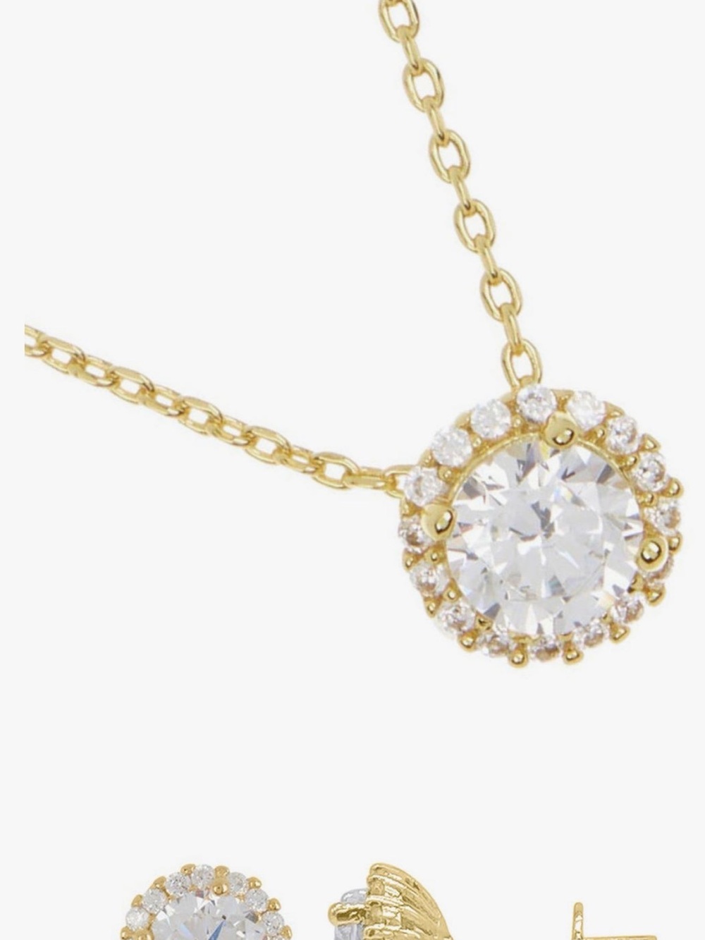 Gold Halo Pendant Necklace with Clear Stone - Women Jewelry